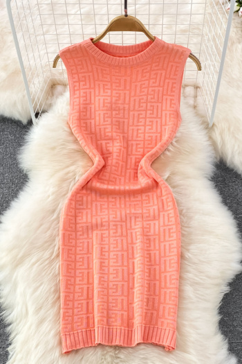 casual slight stretch jacquard knitted 3 colors sleeveless midi dress