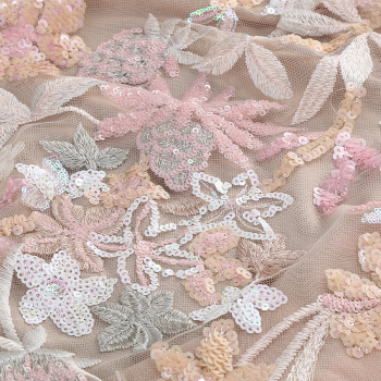 Elegant slight stretch pleated backless mesh sequins embroidery maxi dress