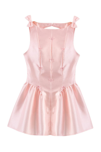 casual non-stretch solid color sleeveless bow hollow decor mini dress