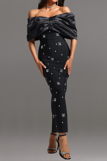 elegance plus size slight stretch rhinestone satin shirring slim maxi dress