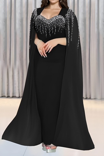 sexy plus size slight stretch rhinestone shawl style maxi dress