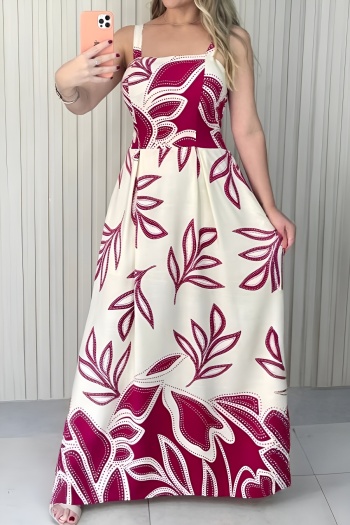 holiday slight stretch flower printing sling maxi dress