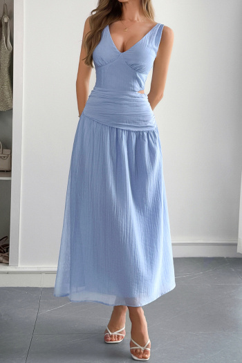 casual slight stretch v-neck solid color sleeveless maxi dress
