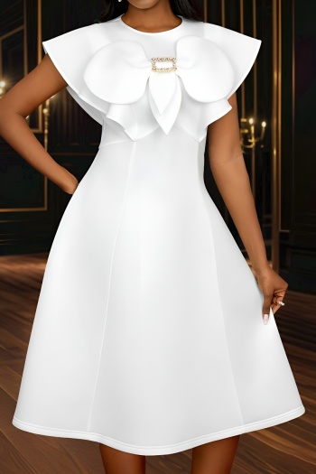 stylish plus size slight stretch pure color rhinestone bow midi dress