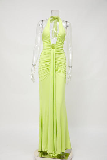 Sexy slight stretch halter-neck solid color shirring maxi dress new add colors