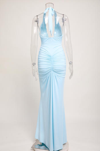Sexy slight stretch halter-neck solid color shirring maxi dress new add colors