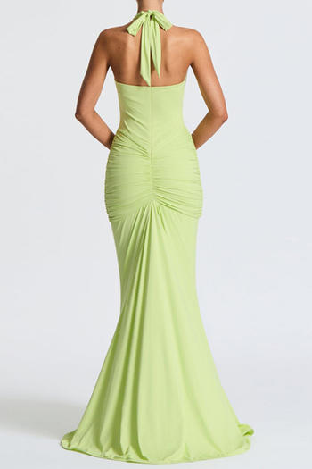 Sexy slight stretch halter-neck solid color shirring maxi dress new add colors