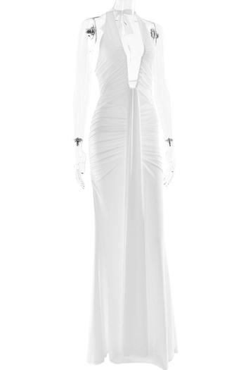 Sexy slight stretch halter-neck solid color shirring maxi dress new add colors