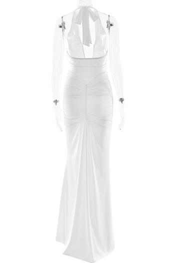 Sexy slight stretch halter-neck solid color shirring maxi dress new add colors