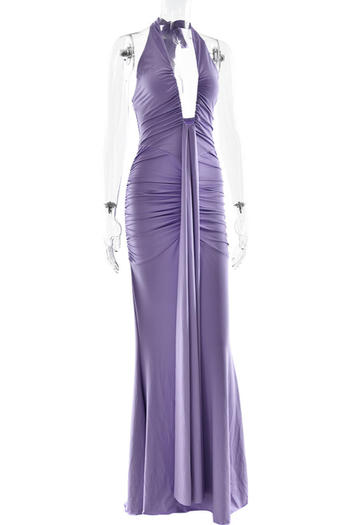 Sexy slight stretch halter-neck solid color shirring maxi dress new add colors