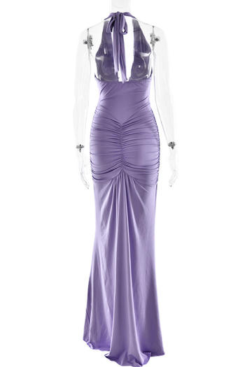 Sexy slight stretch halter-neck solid color shirring maxi dress new add colors