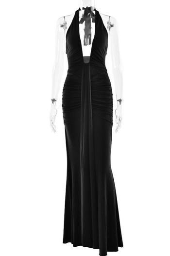 Sexy slight stretch halter-neck solid color shirring maxi dress new add colors