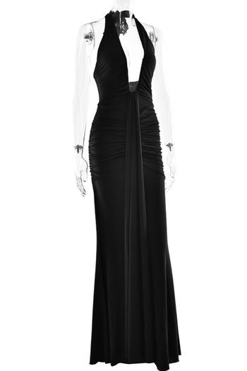 Sexy slight stretch halter-neck solid color shirring maxi dress new add colors