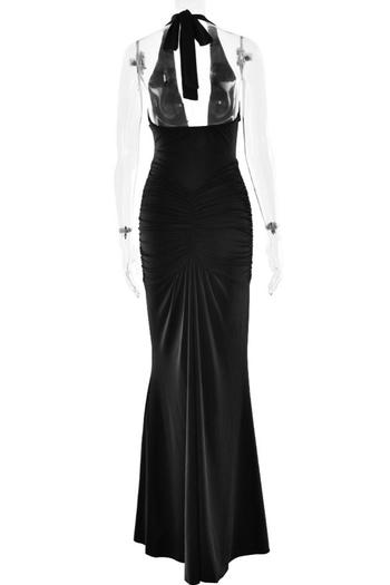 Sexy slight stretch halter-neck solid color shirring maxi dress new add colors