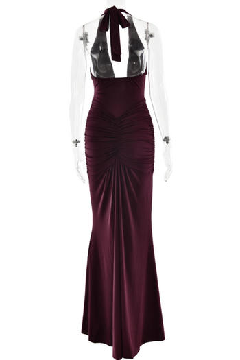 Sexy slight stretch halter-neck solid color shirring maxi dress new add colors