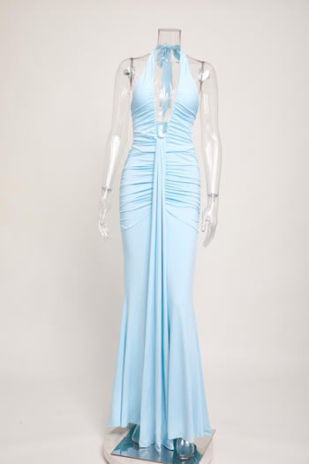 Sexy slight stretch halter-neck solid color shirring maxi dress new add colors