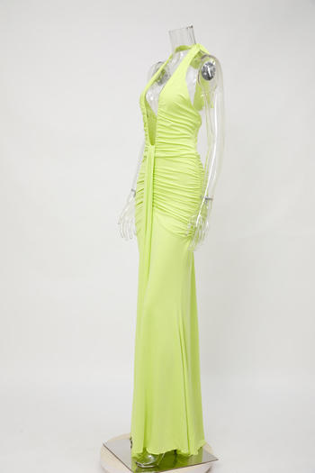 Sexy slight stretch halter-neck solid color shirring maxi dress new add colors