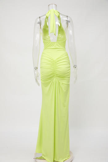 Sexy slight stretch halter-neck solid color shirring maxi dress new add colors