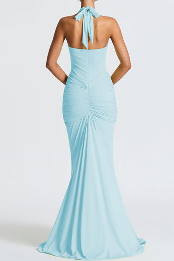 Sexy slight stretch halter-neck solid color shirring maxi dress new add colors