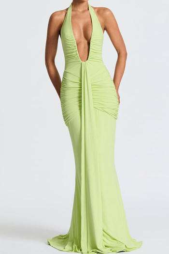 Sexy slight stretch halter-neck solid color shirring maxi dress new add colors