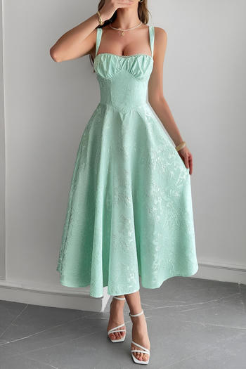 stylish slight stretch jacquard pure color backless sling midi dress