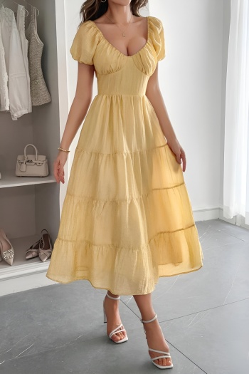 vacation stylish slight stretch solid color v-neck backless lace-up midi dress