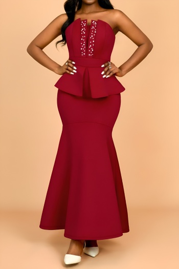 stylish plus size slight stretch pearl decor tube design mermaid maxi dress