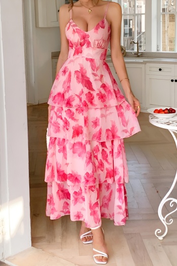 boheiman vacation slight stretch floral printing backless sling maxi dress#1#