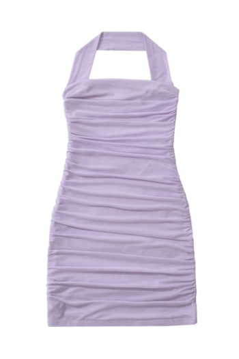 Casual slight stretch halter neck tight mesh shirring mini dress size run small