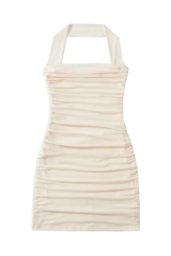 Casual slight stretch halter neck tight mesh shirring mini dress size run small
