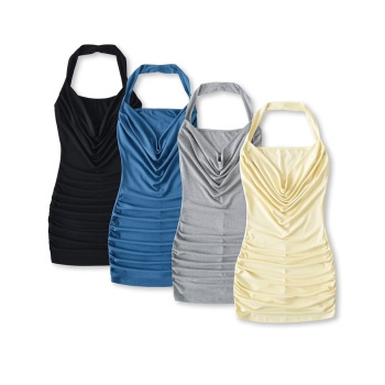 casual slight stretch halter neck tight pleated mini dress size run small