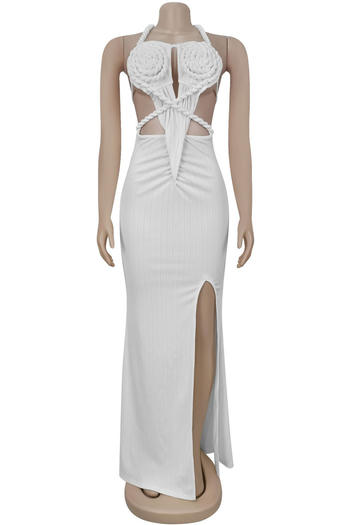 Sexy plus size stretch braided rope slit backless maxi dress new add color