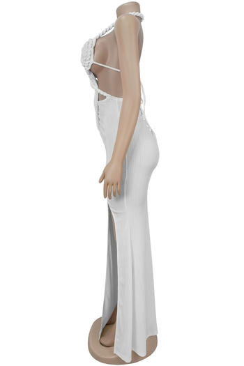 Sexy plus size stretch braided rope slit backless maxi dress new add color