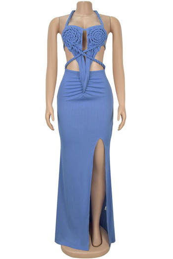 Sexy plus size stretch braided rope slit backless maxi dress new add color