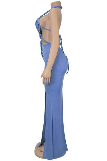 Sexy plus size stretch braided rope slit backless maxi dress new add color