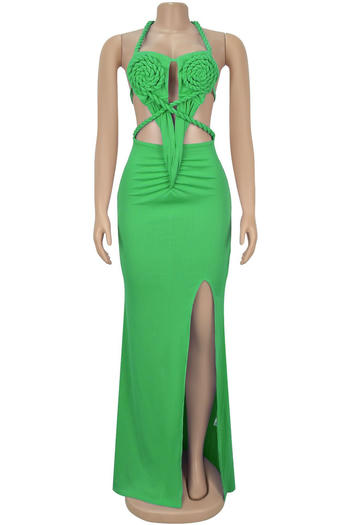 Sexy plus size stretch braided rope slit backless maxi dress new add color