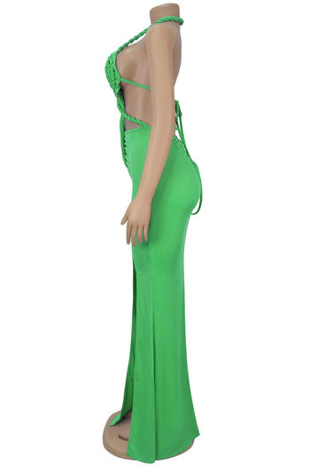 Sexy plus size stretch braided rope slit backless maxi dress new add color