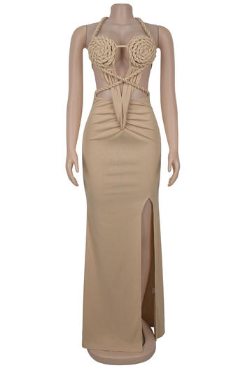 Sexy plus size stretch braided rope slit backless maxi dress new add color