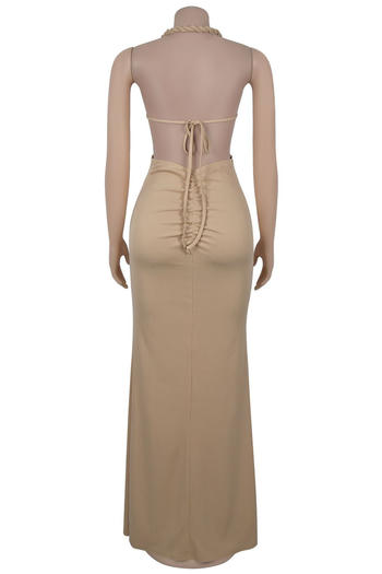 Sexy plus size stretch braided rope slit backless maxi dress new add color