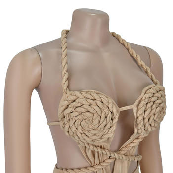 Sexy plus size stretch braided rope slit backless maxi dress new add color