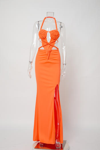 Sexy plus size stretch braided rope slit backless maxi dress new add color