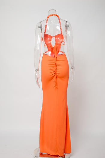 Sexy plus size stretch braided rope slit backless maxi dress new add color