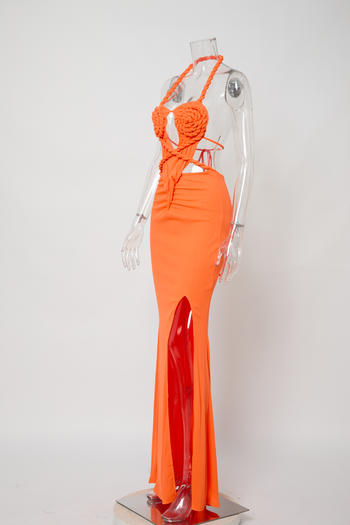 Sexy plus size stretch braided rope slit backless maxi dress new add color