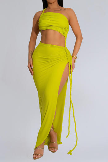 sexy slight stretch solid color one-shoulder high slit large backless maxi dress