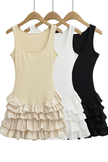 casual slight stretch 3 colors square neck ruffle mini dress(size run small)