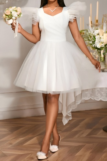 elegant plus size slight stretch mesh stitching ruffle mini dress