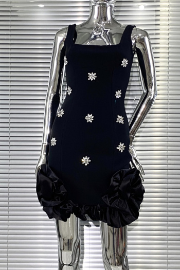 elegant slight stretch sling slim fit rhinestone decor high quality mini dress