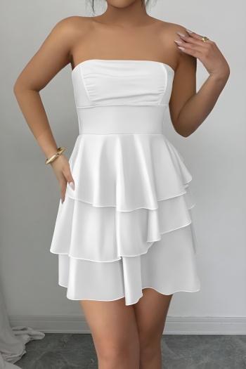 xs-l stylish slight stretch pure color tube design cascading ruffle mini dress