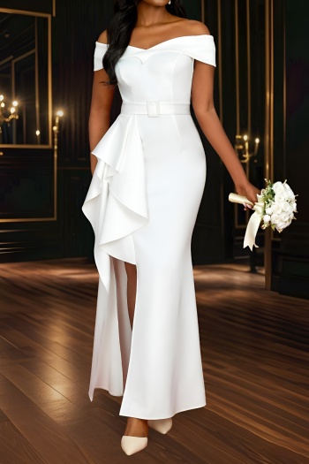 stylish plus size slight stretch off shoulder high slit ruffle maxi dress