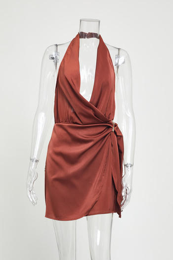 sexy non-stretch halter-neck solid color kink mini dress